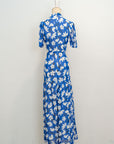 Gigi Pleated Maxi Cheongsam - Pastel Romance / Cobalt Blooms