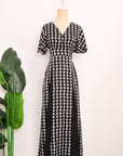 Laurel Houndstooth Godet Maxi Dress - Black / White