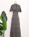 Laurel Houndstooth Godet Maxi Dress - Black / White