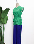Penelope Pleated Pants - Cobalt / Emerald / Black
