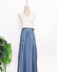 Carita Pleated Skirt - Black / Beige / Chambray