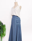 Carita Pleated Skirt - Black / Beige / Chambray