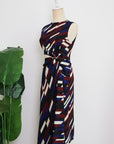 Marina Cut-Out Dress - Maroon Blue Geometric / Houndstooth