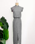 Riddle Houndstooth Skirt Set - Green/Black-White