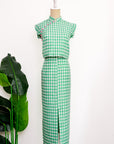 Riddle Houndstooth Skirt Set - Green/Black-White