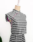 Riddle Houndstooth Skirt Set - Green/Black-White