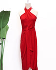Clyo Halter Knot Dress - Red /Rose Pink (Pre-order)