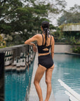 24/7 Swim Top - Abstract Botanical / Black