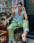Fern Forest Silk Pants - Green / Lilac
