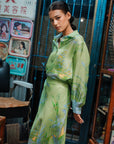Fern Forest Silk Shirt - Green / Lilac