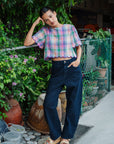 Scalloped Everyday Barrel Jeans - Dark Denim / Light Denim