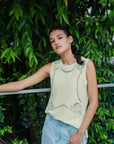 Elly Embroidered Tank - White / Lime Spritz