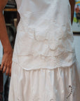 Sayang Embroidery Tie Top - White / Midnight Blue