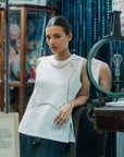 Elly Embroidered Tank - White / Lime Spritz