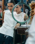 Elly Embroidered Tank - White / Lime Spritz