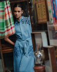 Ann Siang Embroidery Denim Dress Light/ Dark Chambray