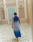 Selma Pleated Maxi Dress – Ombre Blue