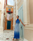 Selma Pleated Maxi Dress – Ombre Blue