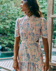 Gigi Pleated Maxi Cheongsam - Pastel Romance / Cobalt Blooms