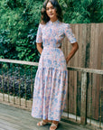 Gigi Pleated Maxi Cheongsam - Pastel Romance / Cobalt Blooms