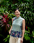 Tuileries Peplum Cheongsam Top - Navy Tulips / French Florals