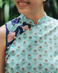 Tuileries Peplum Cheongsam Top - Navy Tulips / French Florals