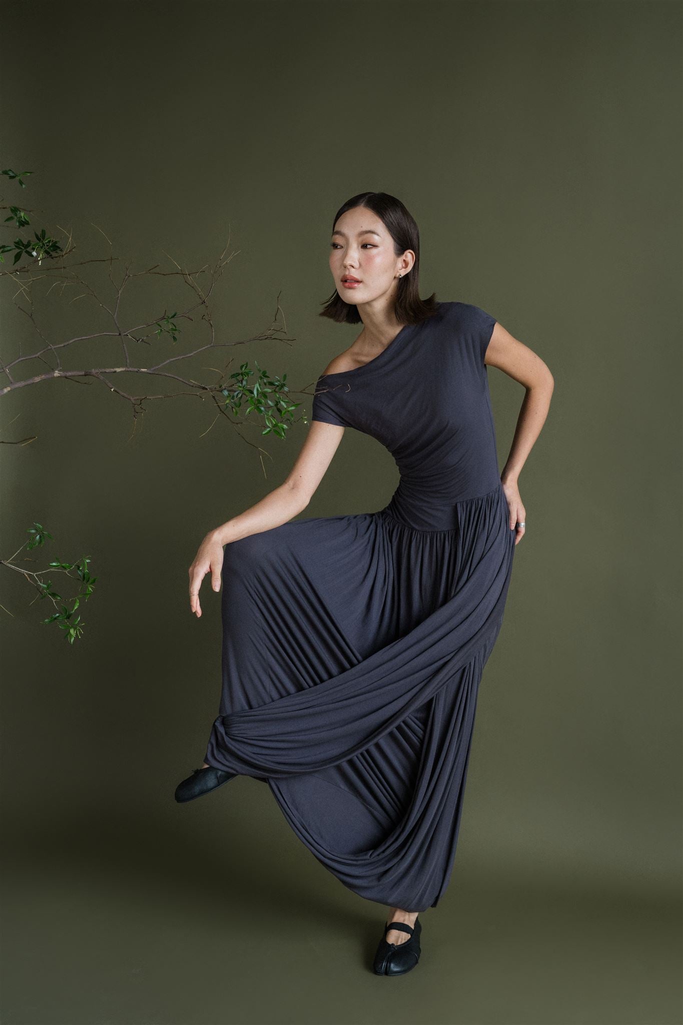 charcoal grey maxi dress Judith Charcoal Embellished Maxi Dress with Batwing Sleeves – Frock and  Frill main image 1
