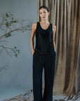 Mieko Beaded Satin Tank Top- Black / Ivory / Coffee Brown