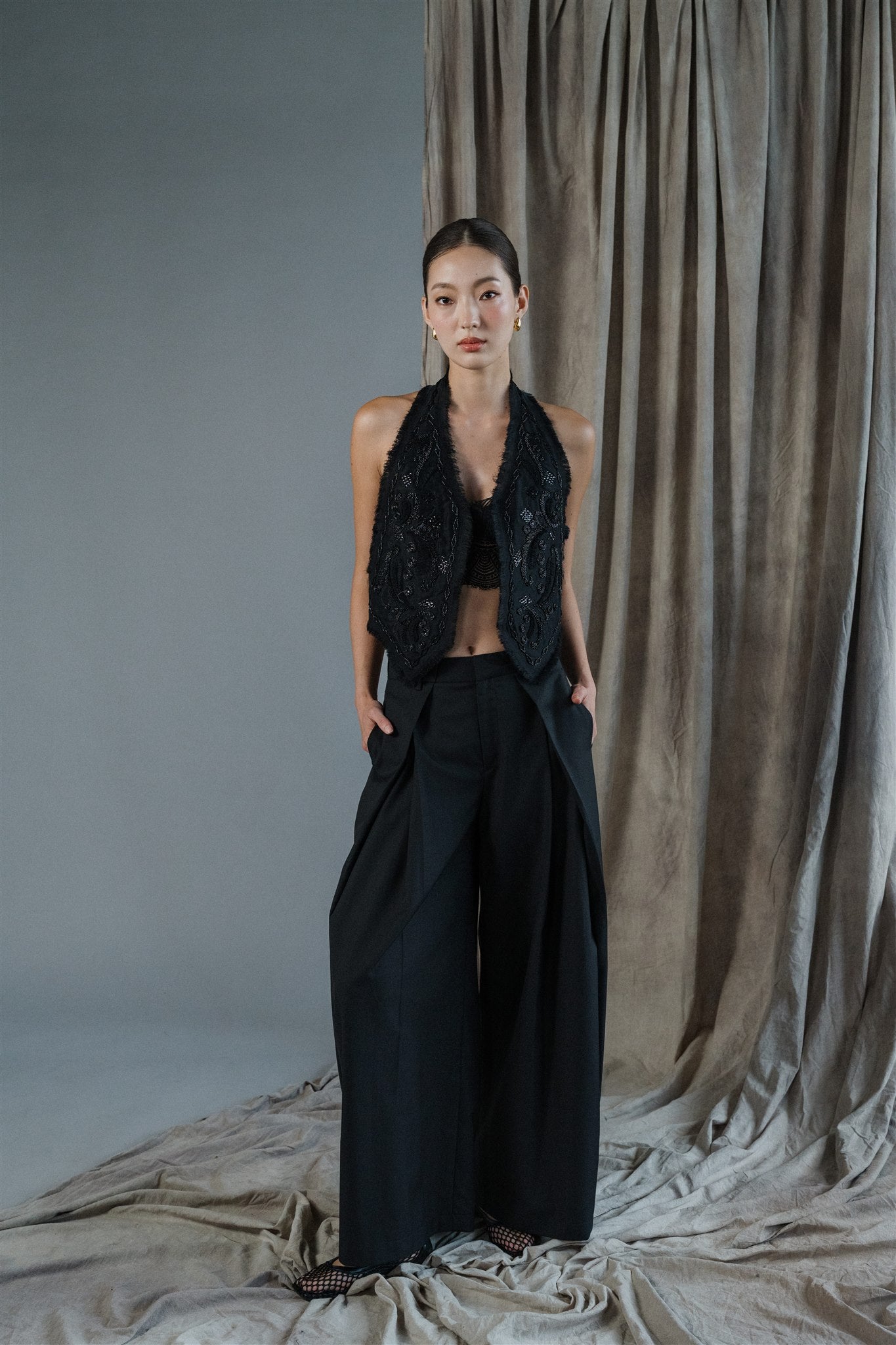 Bi Silk Beaded Vest - Black / Off White – The Missing Piece