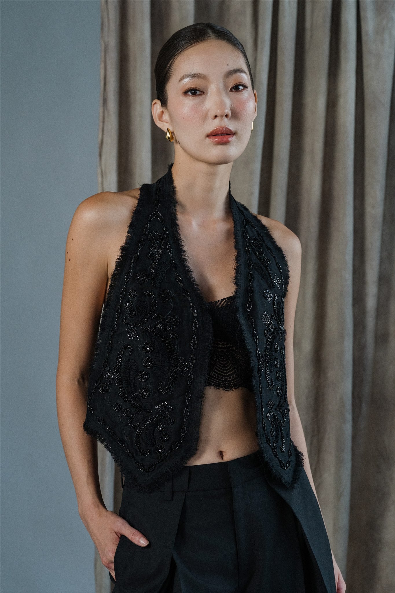 Bi Silk Beaded Vest - Black / Off White – The Missing Piece