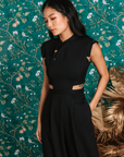 Athena Cut-Out Midi Jumpsuit - Black / Cobalt (Pre-order)