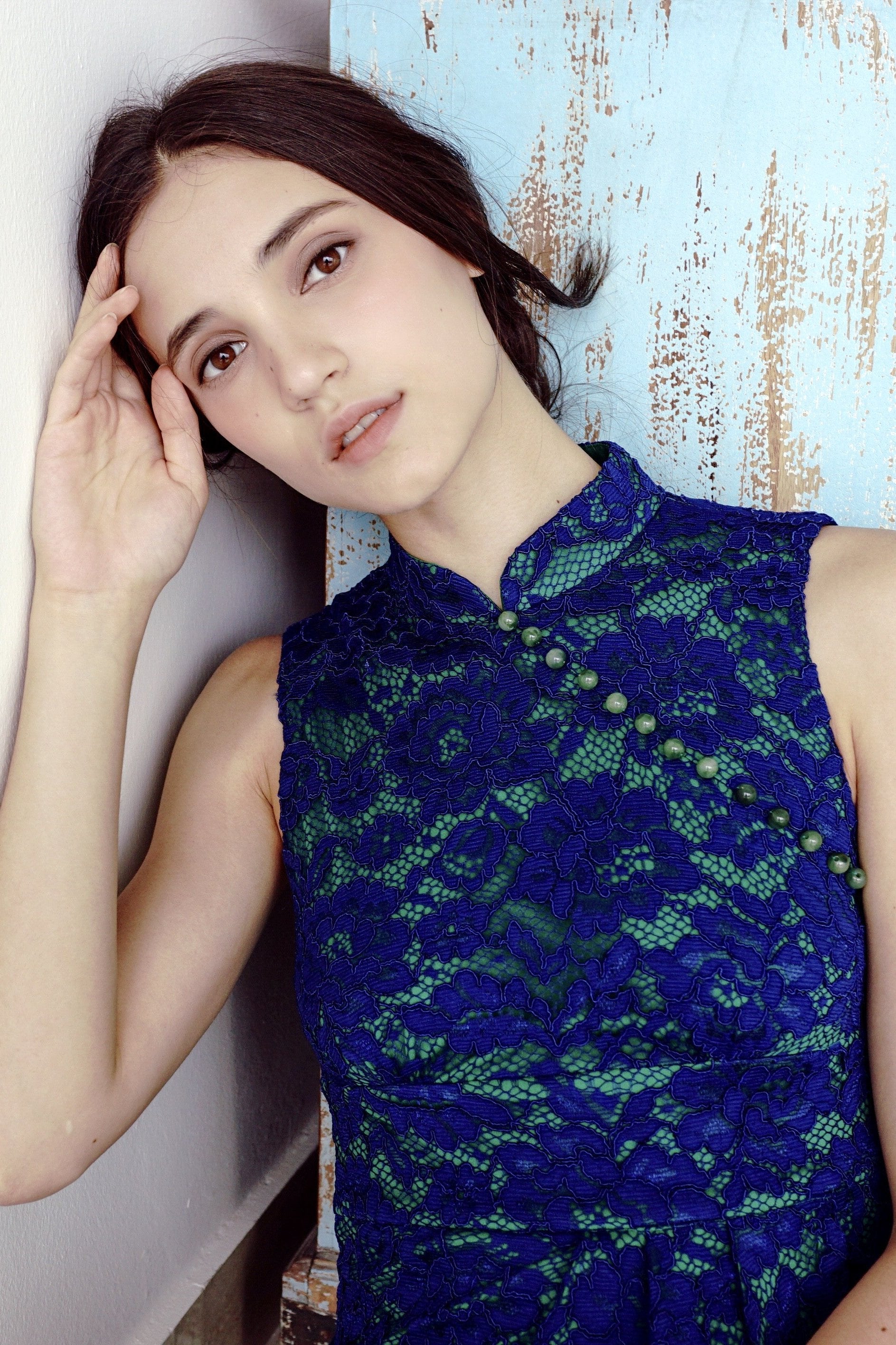 Signature Lace Cheongsam (Knee length) - Navy ( Pre-order