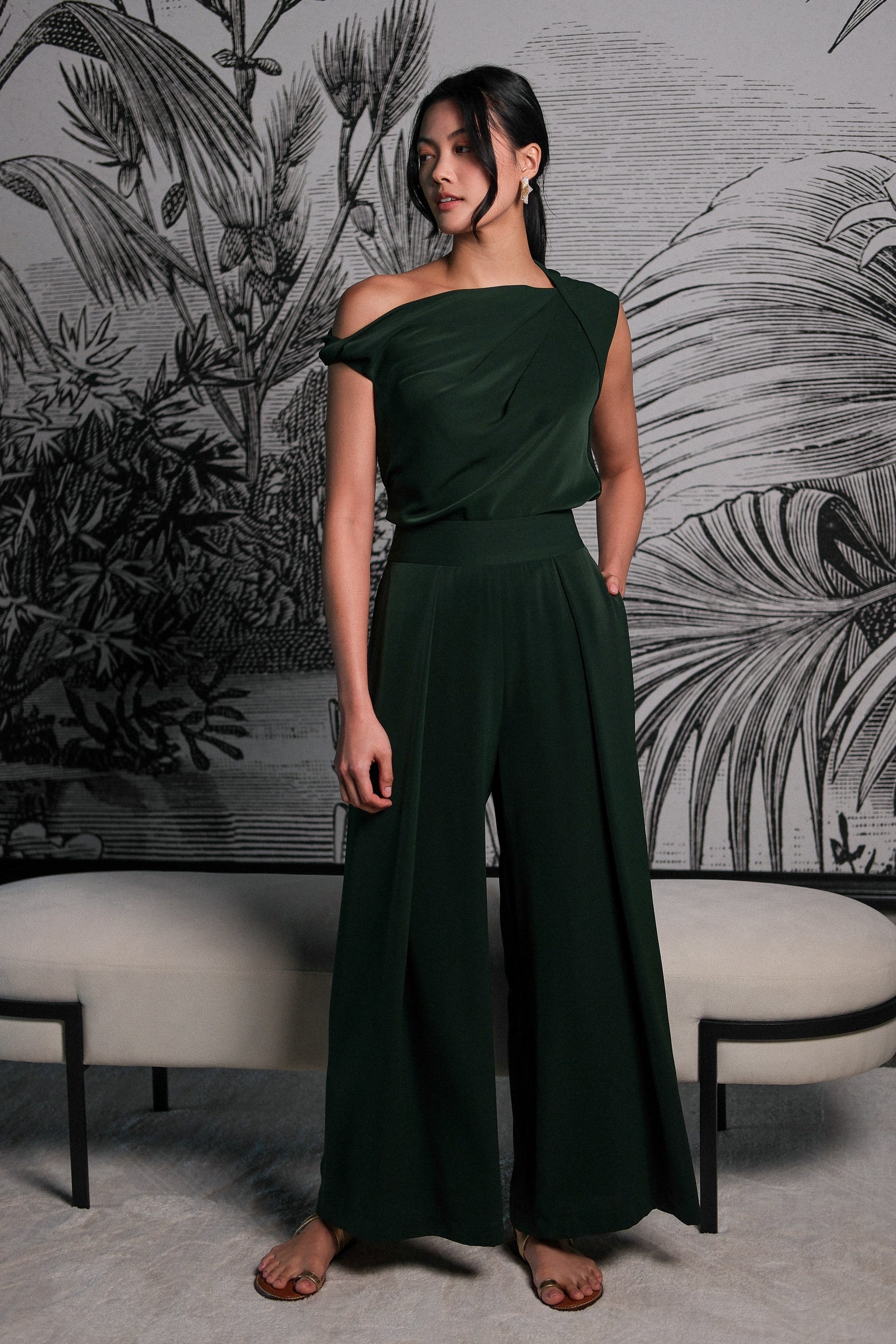 Palazzo Flare Pants - Forest Green / Fuchsia / Black ( Pre-order )