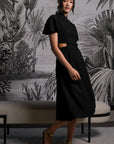 Signature Cut-Out Cheongsam with Sleeves - Black (Pre-order)