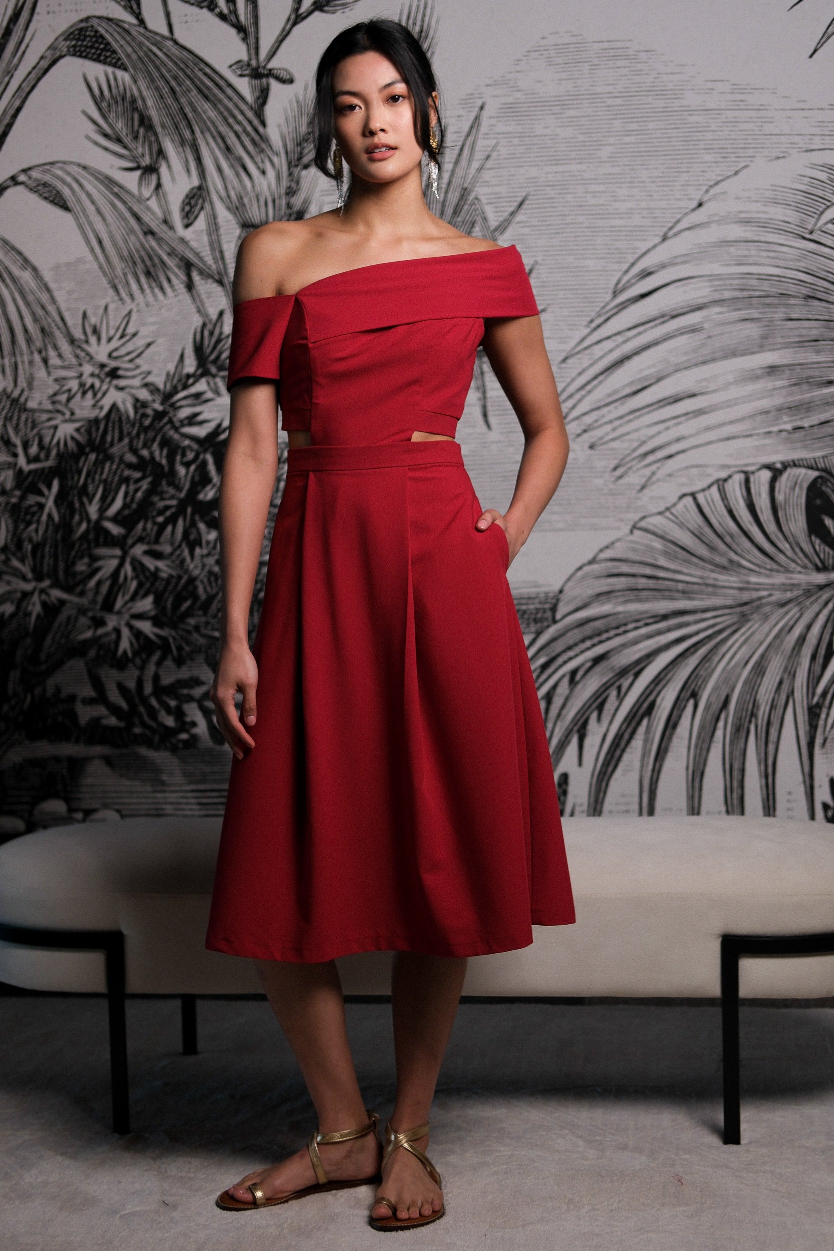 Tess Off Shoulder Dress - Cobalt / Red / Fall Blue / Fuchsia The Missing Piece Tess Off Shoulder Dress - Cobalt / Red / Fall Blue / Fuchsia The Missing Piece