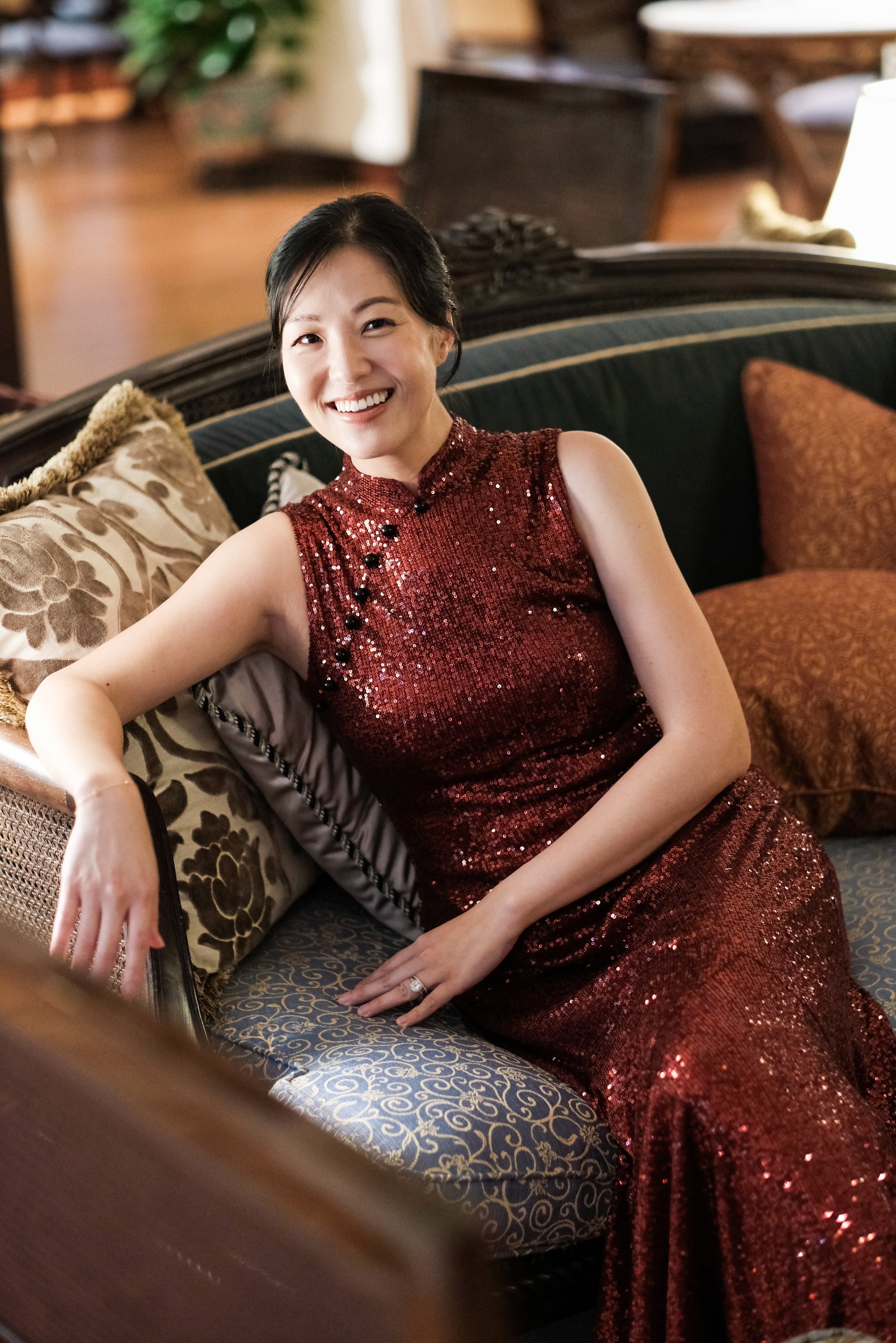 Sequoia Sequin Maxi Cheongsam - Teal / Red / Navy (Pre-Order)