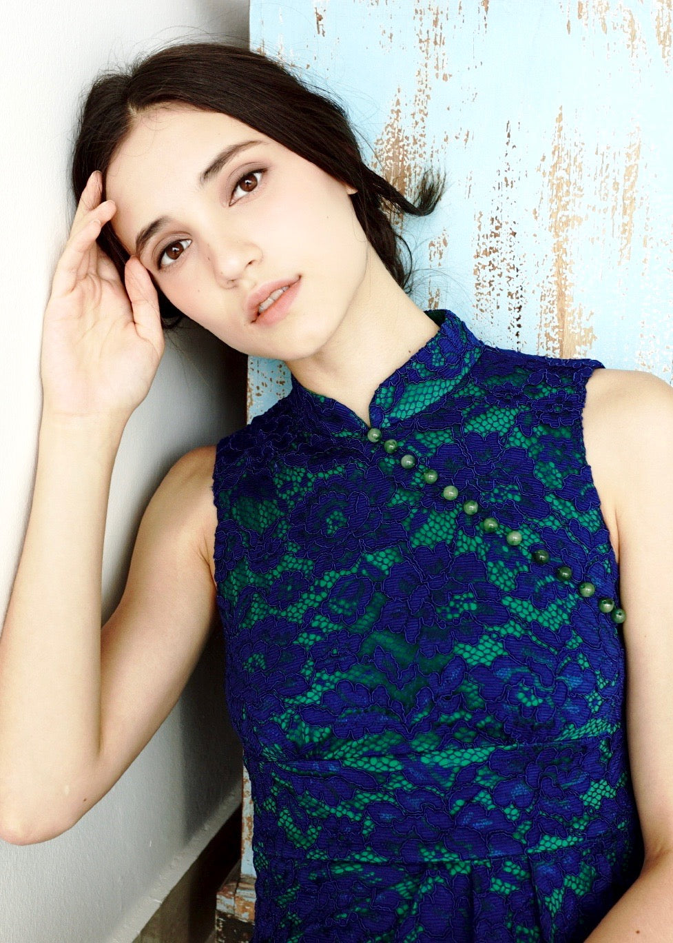 Signature Lace Cheongsam (Midi) - Fuchsia / Peach / Navy ( Pre-order )