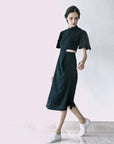 Signature Cut-Out Cheongsam with Sleeves - Black (Pre-order)