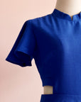 Signature Cut-Out Cheongsam with Sleeves - Cobalt (Pre-order)