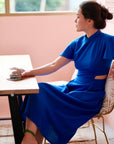 Signature Cut-Out Cheongsam with Sleeves - Cobalt (Pre-order)