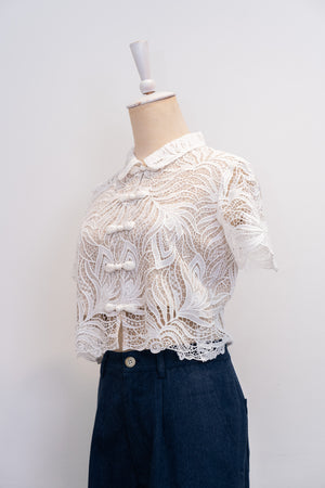Bianca Lace Crop Top - Leaves