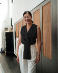 Aira Pleated Vest - Cream / Black / Pink