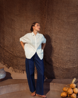 Scalloped Everyday Barrel Jeans - Dark Denim / Light Denim