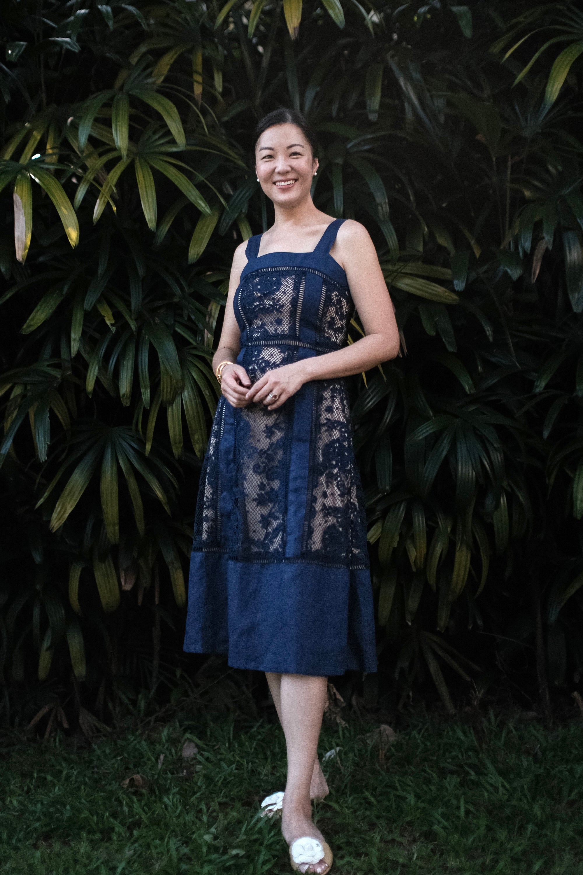Adele Lace Dress - White / Navy