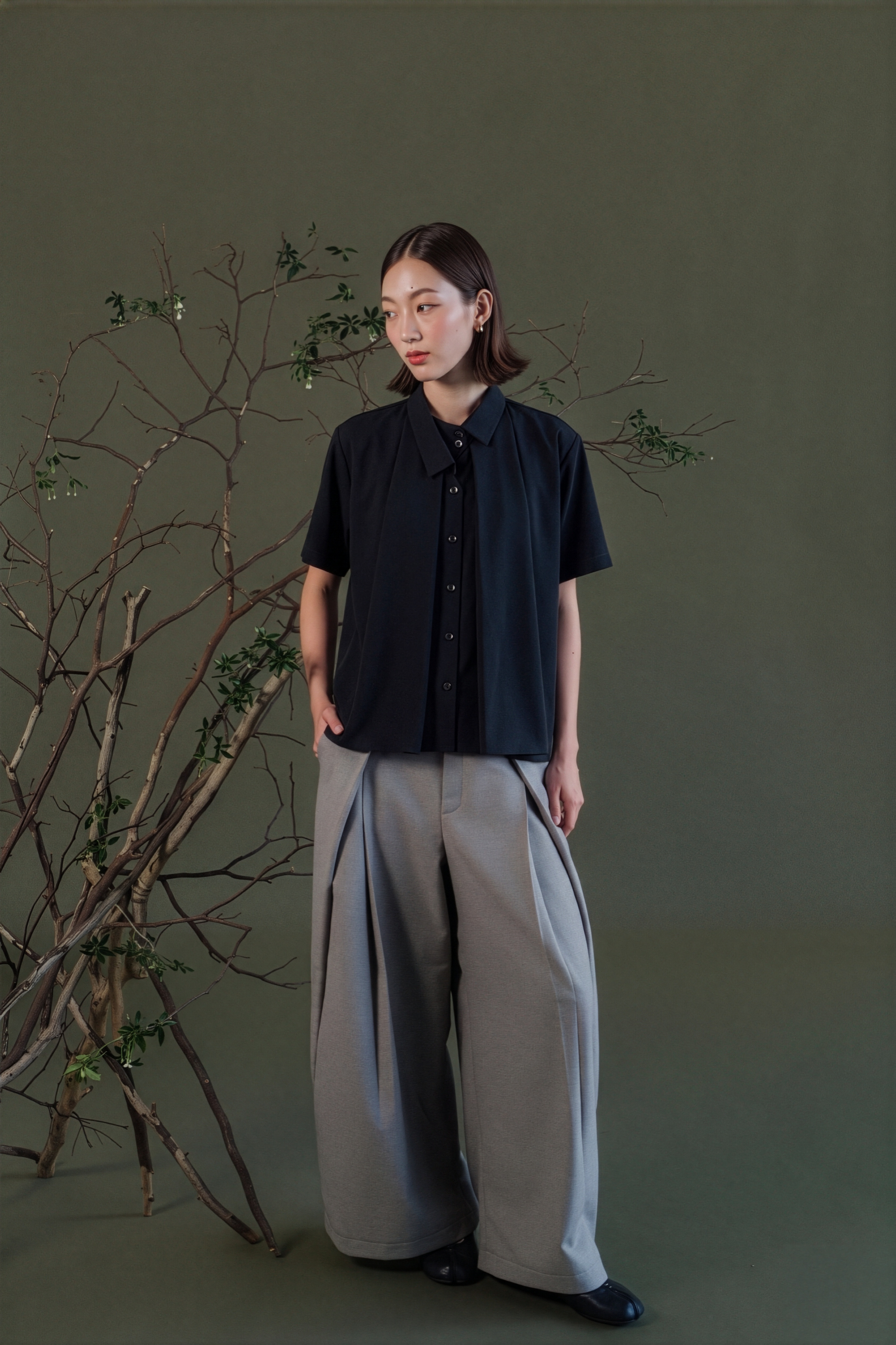 Aoi Collared Shirt - Sky Blue / Black BACKORDER
