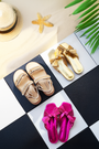 Estelle Knotted Slides - Gold / Fuchsia