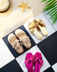 Estelle Knotted Slides - Gold / Fuchsia