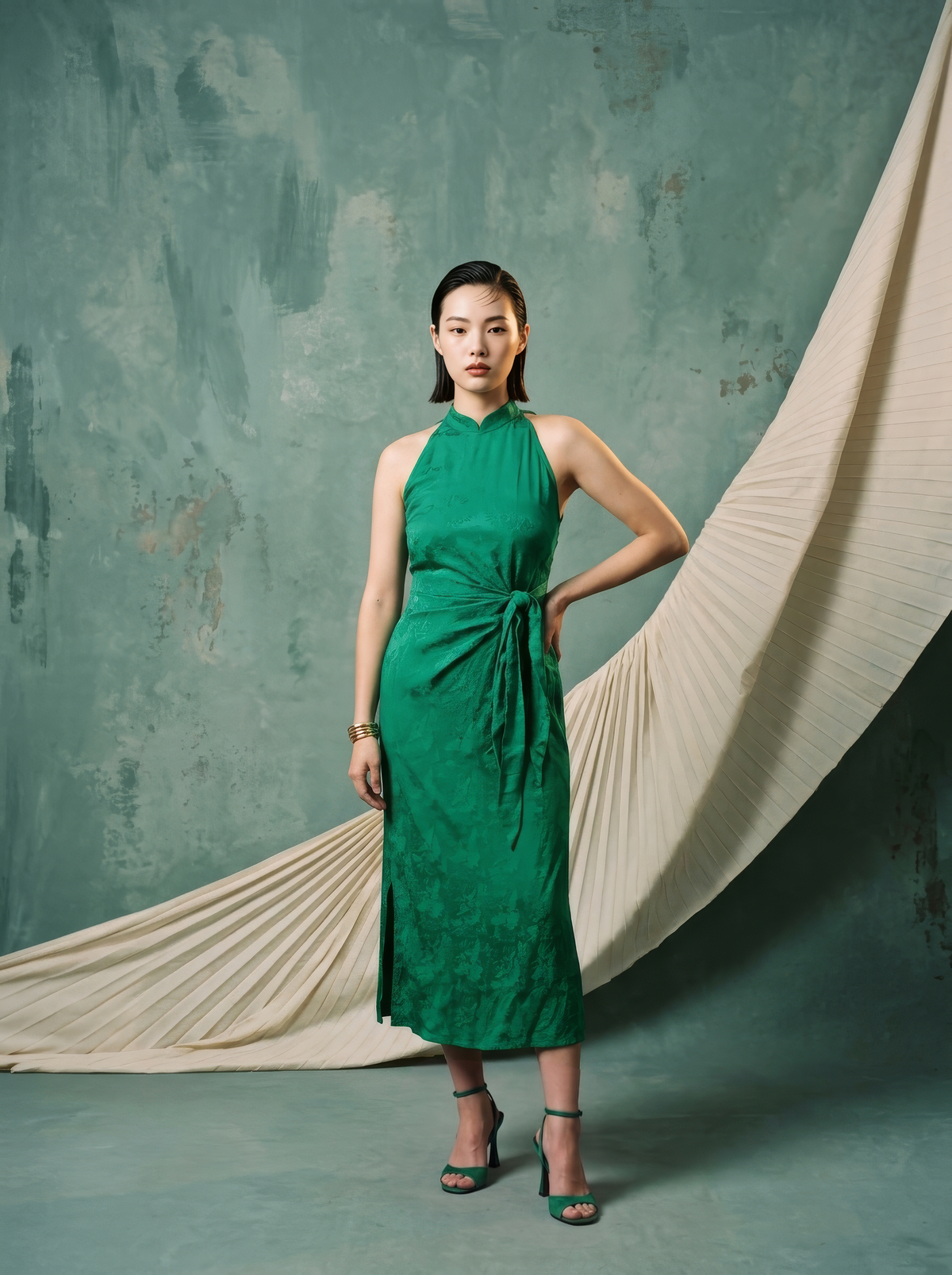 Seri Sarong Cheongsam- Emerald Damask