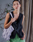 Hisa Pleated Cotton Vest - White / Black / Teal