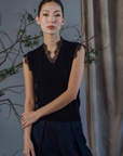 Risa Lace Trim Tank - Black / White BACKORDER